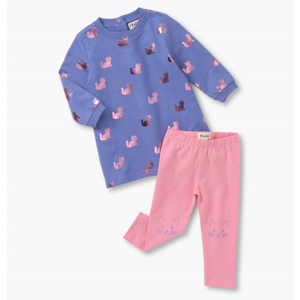 NEW HATLEY girl's little kitties dress and legging set in blue